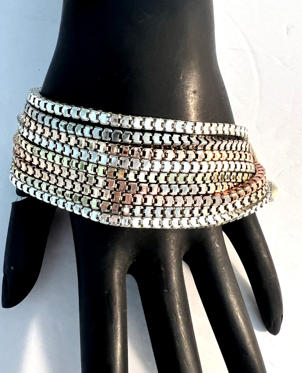 ALFANI Tri-color Bronze Gold & Silver Multi-Strand Chain Bracelet EXCELLENT